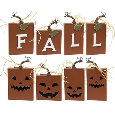4 Set Fall Pumpkin Blocks w Stems - The Fox Decor